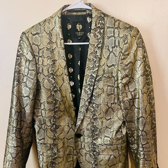 TWISTED TAILOR SKINNY SUIT IN GOLD SNAKE PRINT - Picture 1 of 10